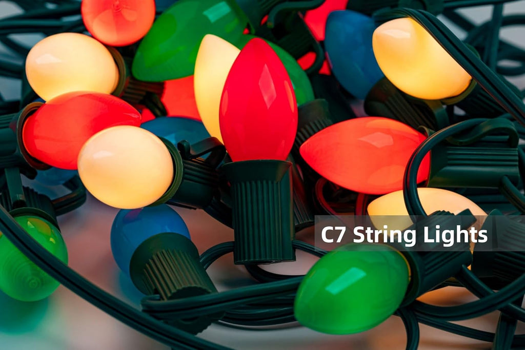 Couah 2 Pack 50 Ft C7 Christmas String Lights, Vintage Christmas Lights with 54 Multicolor C7 Light Bulbs Outdoor C7 Christmas Lights for Christmas Tree Party Backyard Wedding