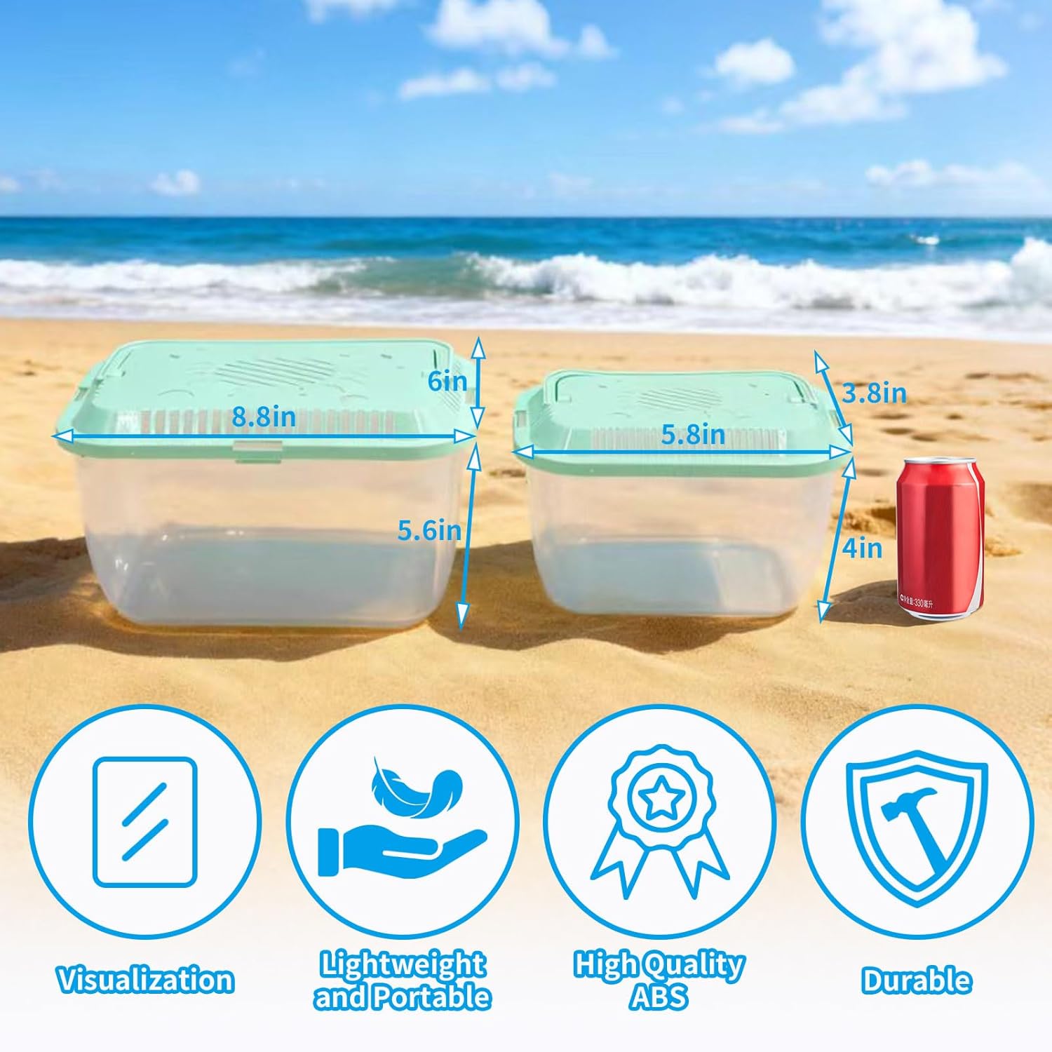 4 Pack Transparent Plastic Terrariums Carrier Cage with Handle, Fish Transport Container, Portable Tank for Hermit Crab, Fish and Other Sea Creature or Insect (2 Large + 2 Small)