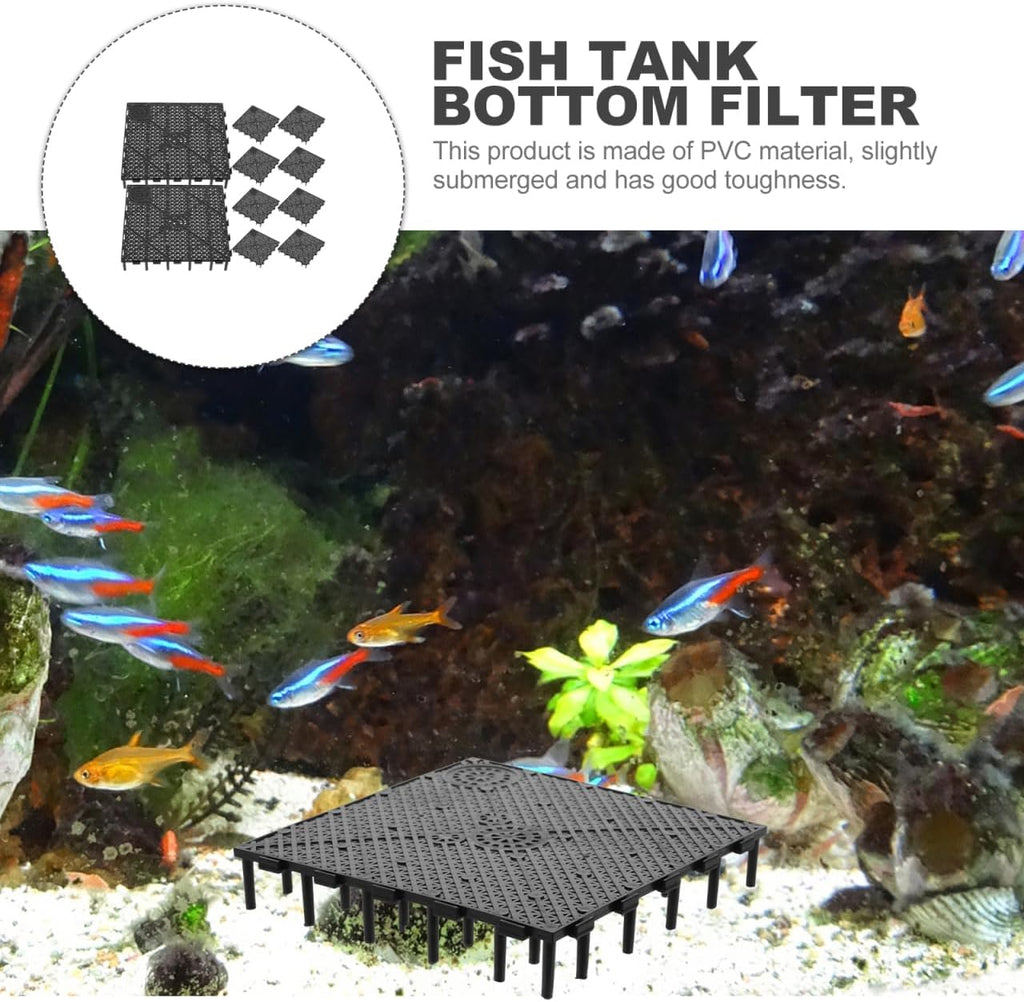 TEHAUX 10pcs Aquarium Undergravel, Tank Fish Tank Bottom Plate PVC Splicing Clapboard Bottom Fish Divider Aquarium Stand (Black)