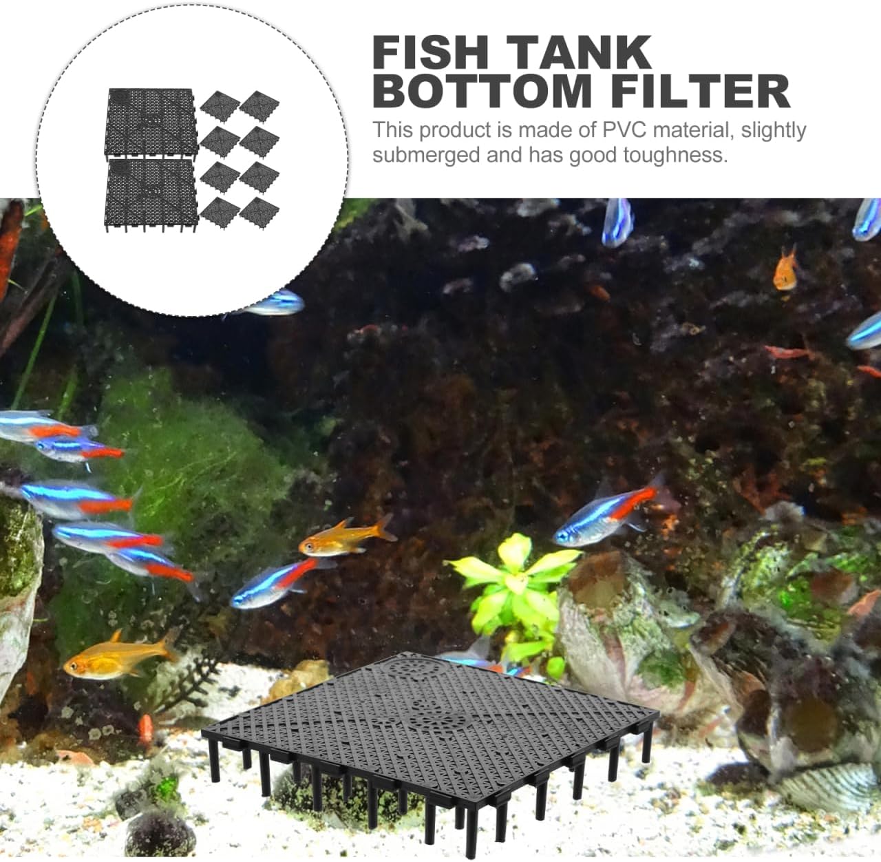 TEHAUX 10pcs Aquarium Undergravel, Tank Fish Tank Bottom Plate PVC Splicing Clapboard Bottom Fish Divider Aquarium Stand (Black)