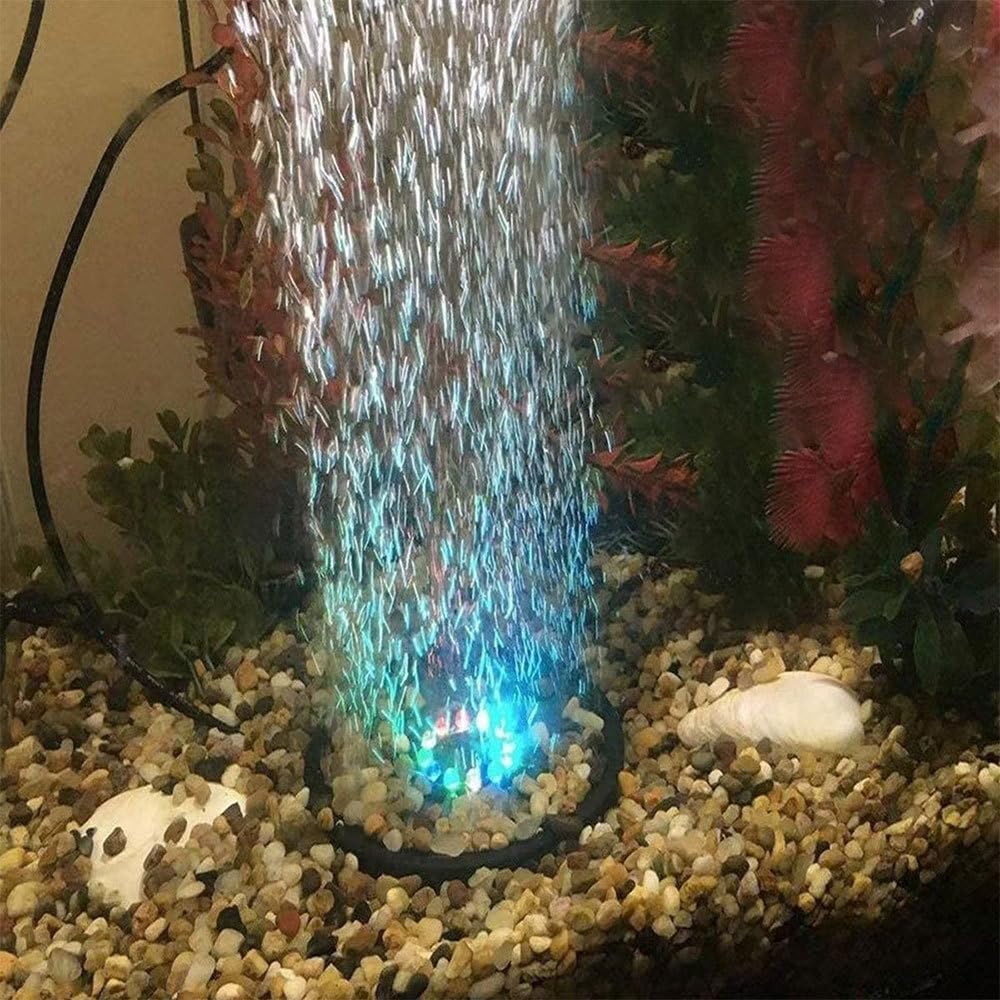 Aquarium LED Bubbler Stone Disc,IP68 Waterproof Fish Tank LED Bubbler Diffuser with Suction Cup Fixing for Freshwater Saltwater Tanks Aquariums(Pump Not Included)
