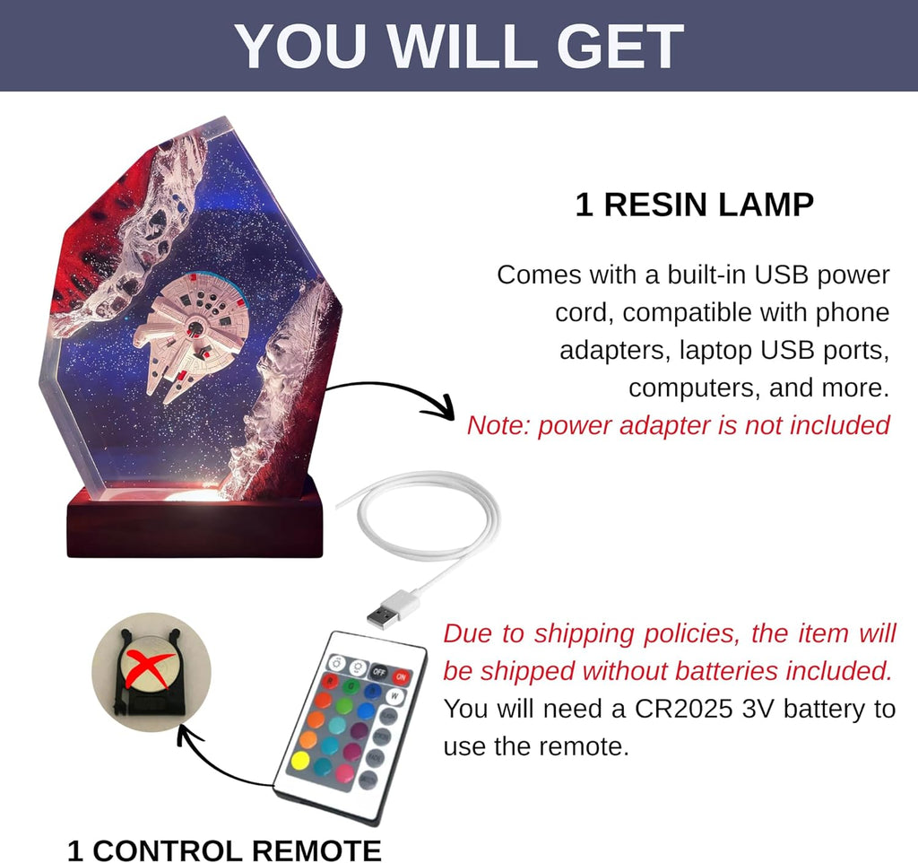Galaxy Sapce Resin Night Light, LED Space Lamp, USB Powered Resin Art Lamp & Handmade Desk Lamp with Wooden Base & Remote,Handmade Gift for Christmas, New Year 2025