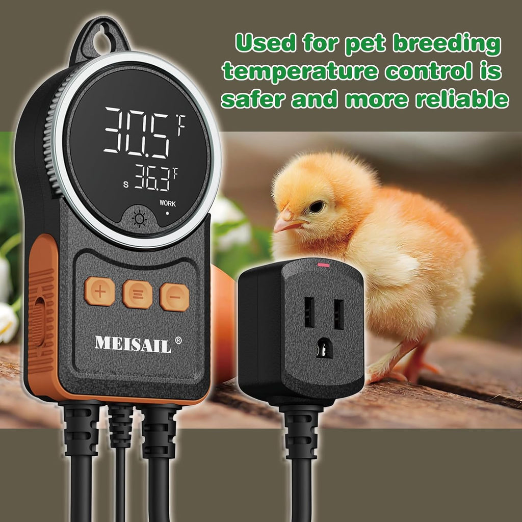 Temperature Controller, for Aquaculture or Plant Seedling, Pet Temperature Controller, Reptile Thermostat, with Overheat Protection and Dualensor Smart Protection