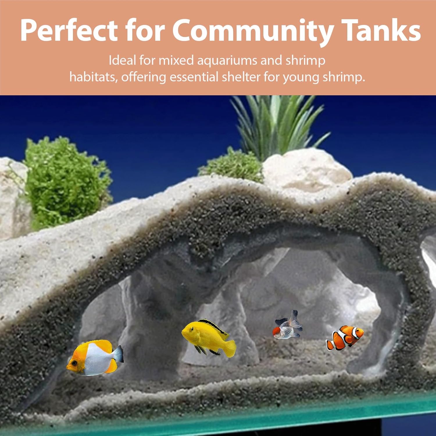 Aquarium Decor, Natural Curve Under Gravel Tunnel Cave, Fish Cave for Aquarium, 3D Printed Fish Tank Tunnel Decor for Betta, Guppy, Shrimp, Cory, Small Cichlid (Medium)
