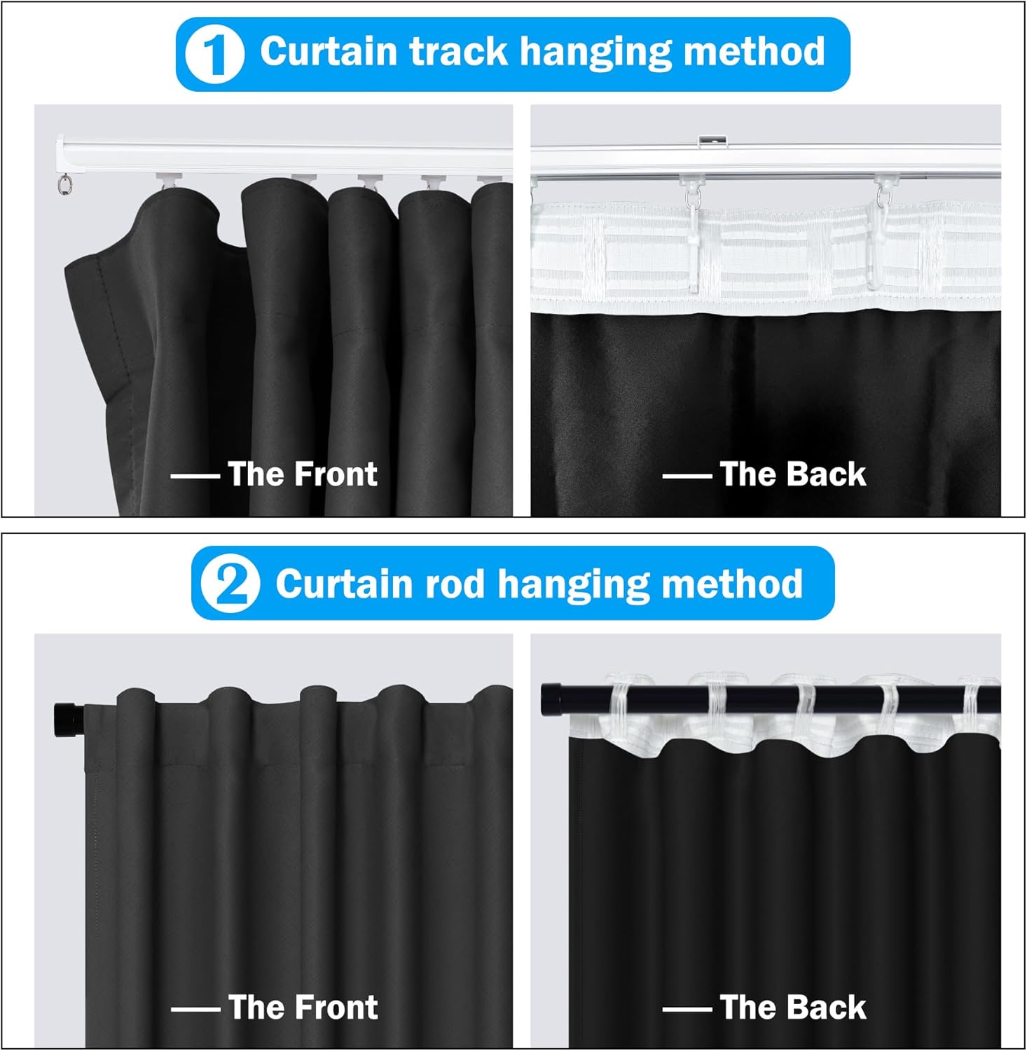 Room Divider Curtains Total Blackout Privacy Curtain Panel Room Thermal Insulated Noise Reduction Curtains for Bedroom Window Living Room Ceiling Track Curtain W 12.5 ft × H 8ft Black