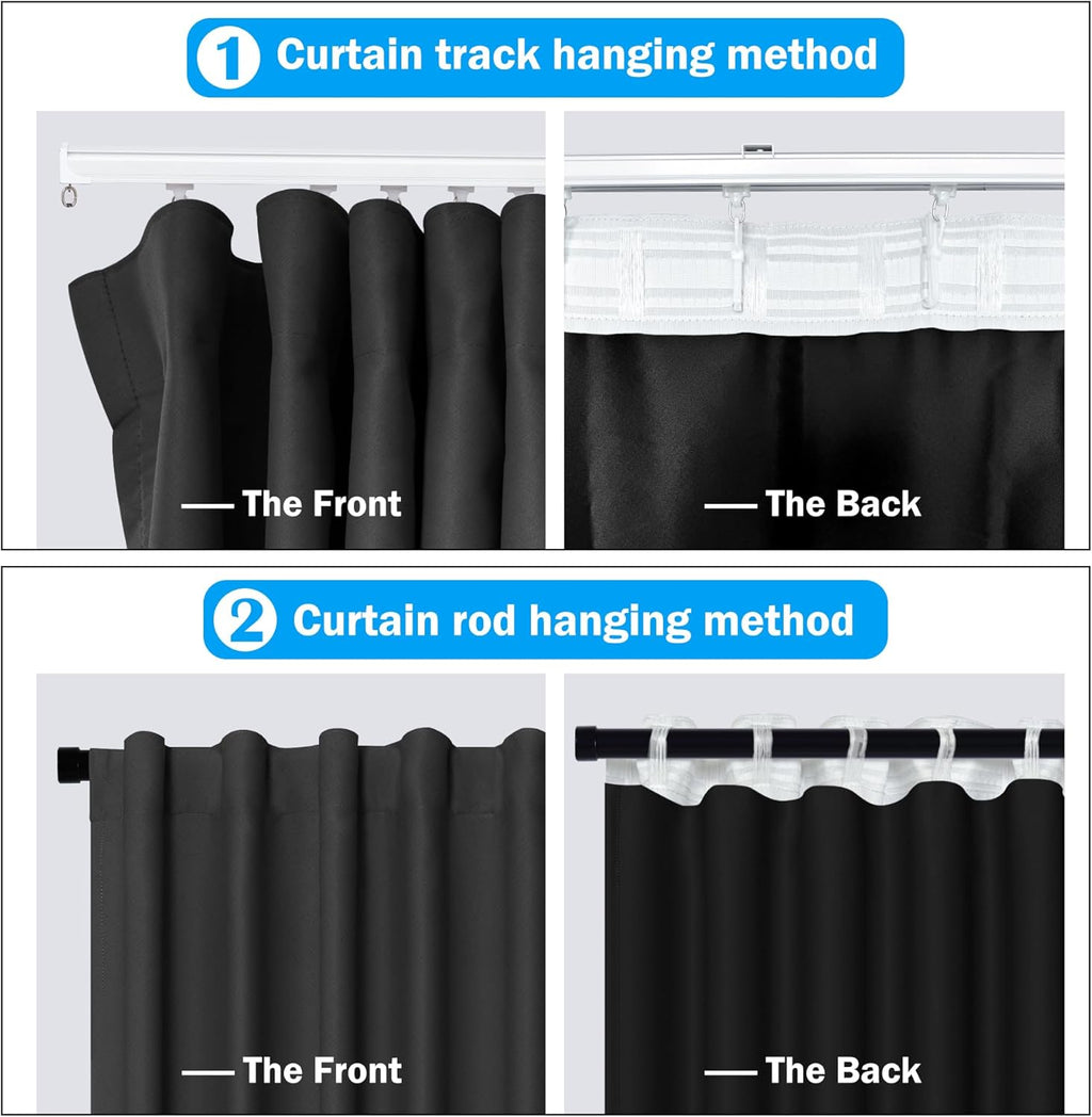 Room Divider Curtains Total Blackout Privacy Curtain Panel Room Thermal Insulated Noise Reduction Curtains for Bedroom Window Living Room Ceiling Track Curtain W 12.5 ft × H 7 ft Black