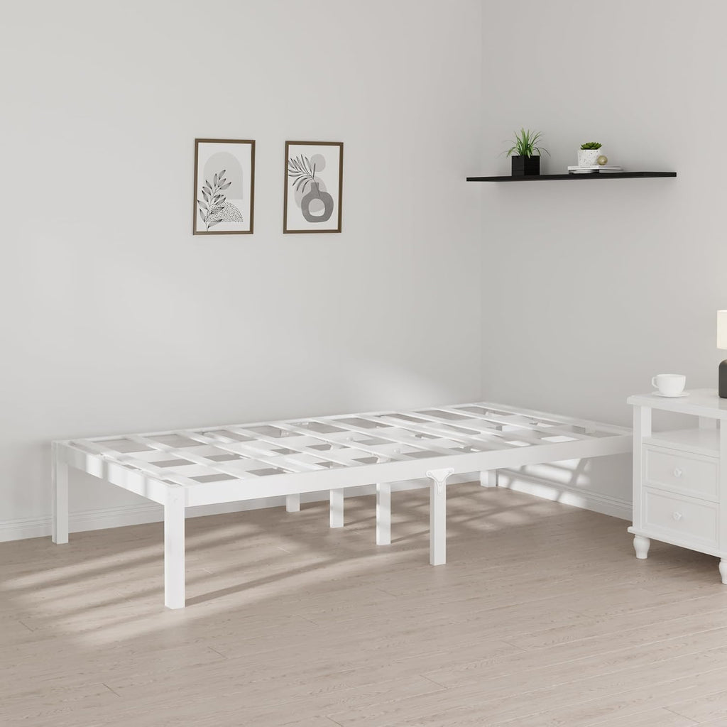 14 Inch Bamboo Bed Frame – Solid Wood Platform Bed Frame, Strong and Stable, with Non-Slip Slats for Support, No Box Spring Needed, Easy to Assemble, Noise-Free (White, Twin)