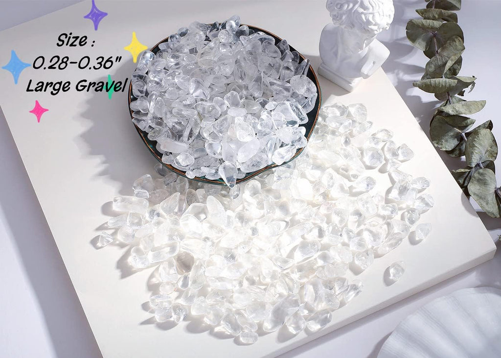 Clear Quartz Crystals Tumbled Stones Polished Rocks Chips Stone Crushed Crystal Healing Natural Gem Gravel Home Decoration mini Aquarium Tank Plants Small Vase Filler Landscape Bottom Ornament 250G