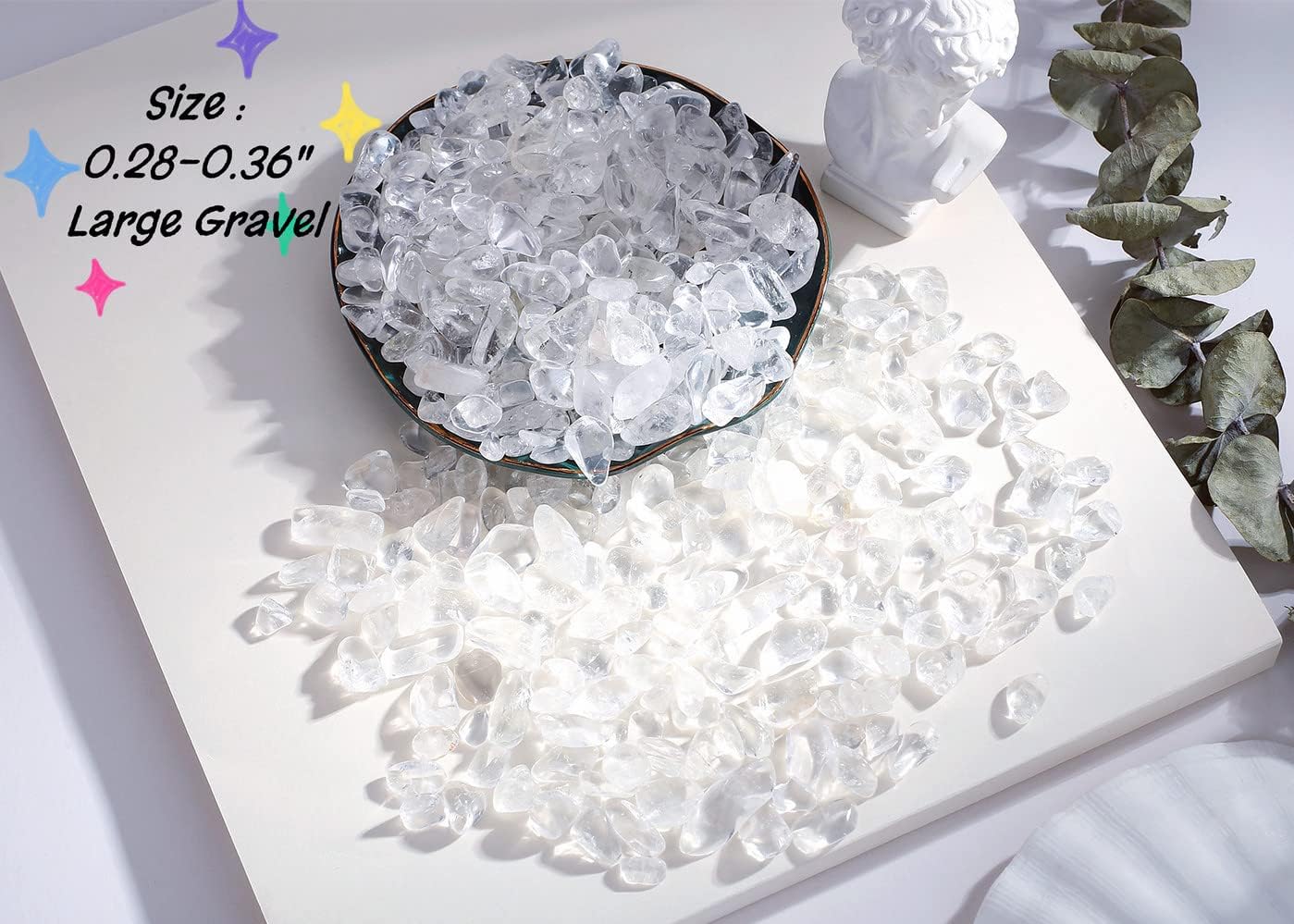 Clear Quartz Crystals Tumbled Stones Polished Rocks Chips Stone Crushed Crystal Healing Natural Gem Gravel Home Decoration mini Aquarium Tank Plants Small Vase Filler Landscape Bottom Ornament 250G