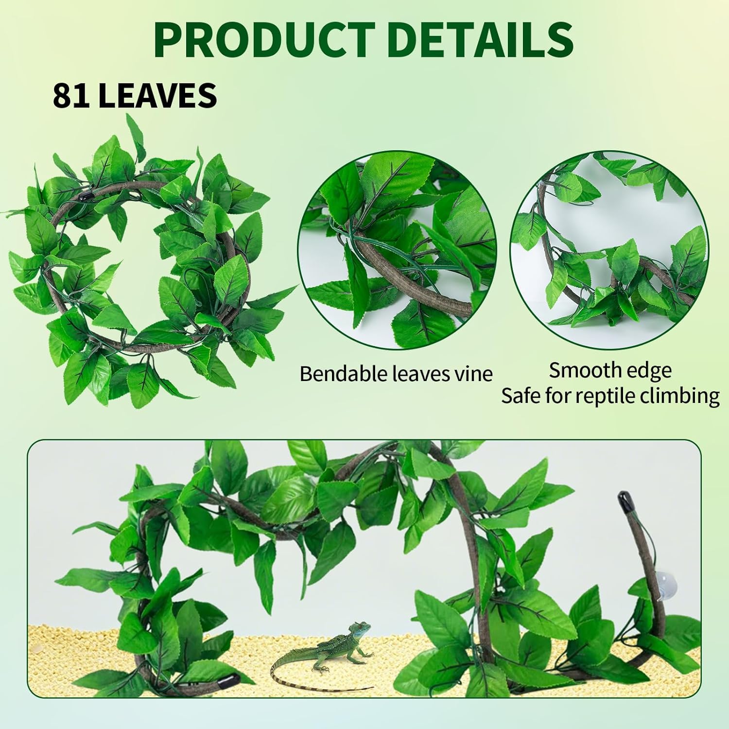 COMSUN 9 PCS Bearded Dragon Tank Accessories, Plastic Reptile Plants, Flexible Vine Jungle Climb with Leaves, Polyester Bearded Dragon Hammocks, Background Decoration for Gecko Chameleon Snake Lizard