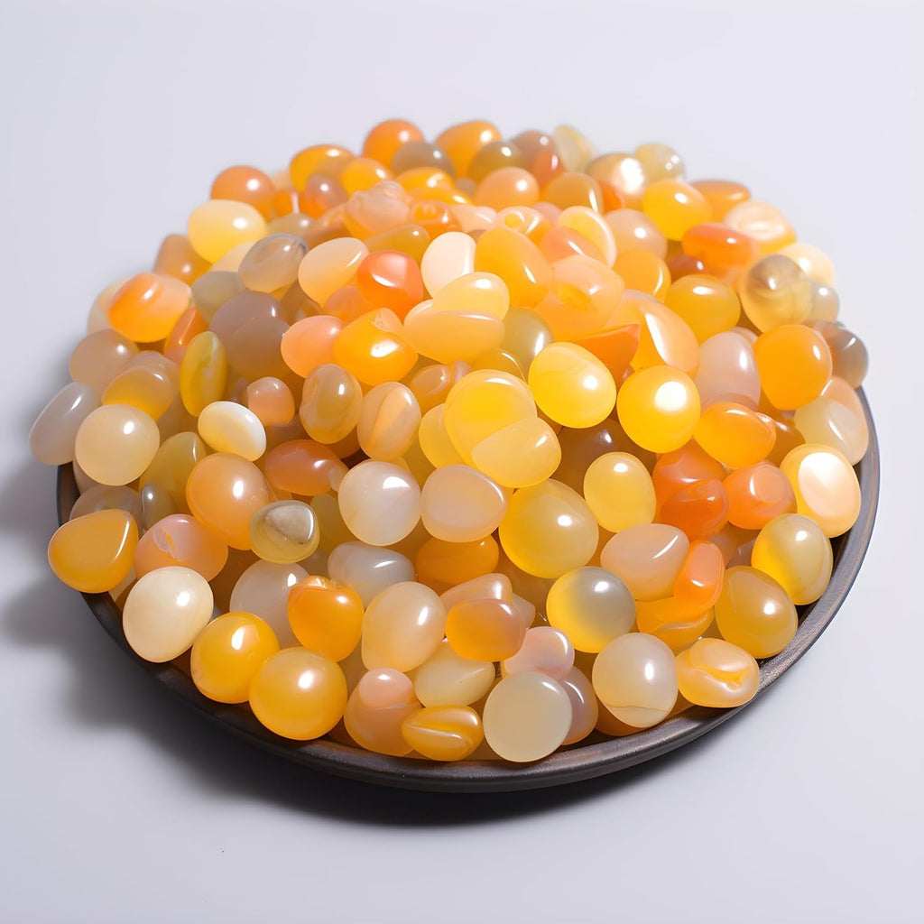 Polished Yellow Agate Crystal Chips 200 Pcs - 0.3" 10 oz Tumbled Stone Chips Crushed Sea Glass Stones Healing Reiki Crystal Making Home Decoration