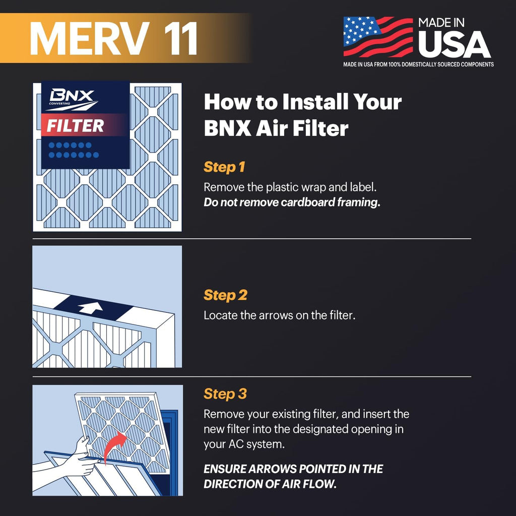 BNX TruFilter 20x24x1 Air Filter MERV 11 (6-Pack) - MADE IN USA - Allergen Defense Electrostatic Pleated Air Conditioner HVAC AC Furnace Filters for Allergies, Dust, Pet, Smoke, Allergy MPR 1200 FPR 7