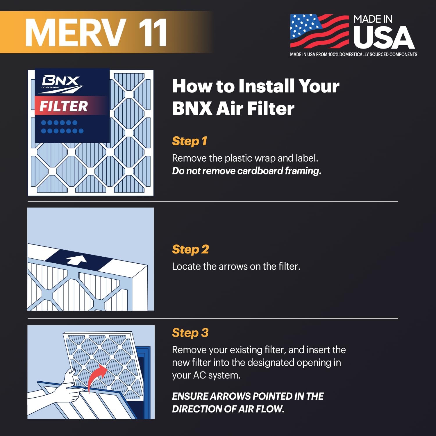 BNX TruFilter 20x24x1 Air Filter MERV 11 (6-Pack) - MADE IN USA - Allergen Defense Electrostatic Pleated Air Conditioner HVAC AC Furnace Filters for Allergies, Dust, Pet, Smoke, Allergy MPR 1200 FPR 7