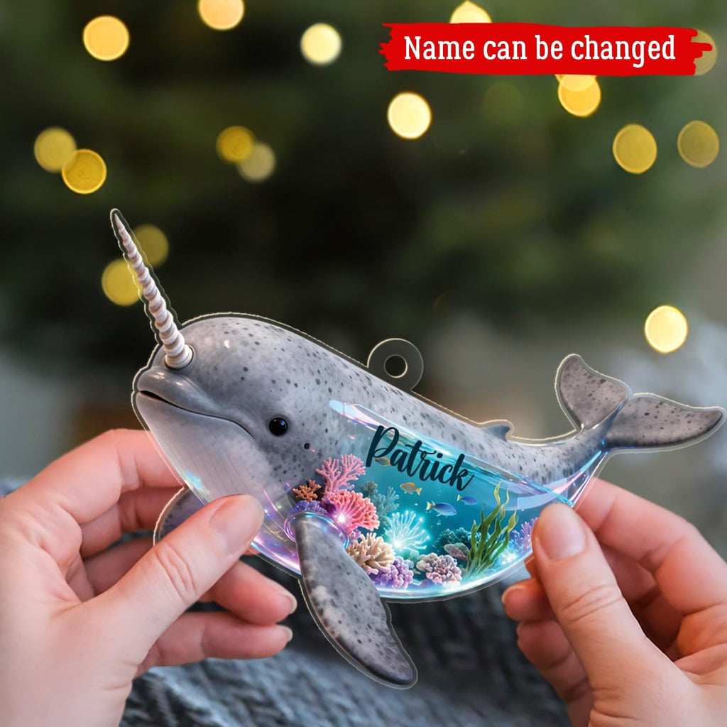 Customized Narwhal 2D Flat Acrylic Ornament Christmas 2025, Baby Narwhal First Ornament, Gift for Ocean Lover, Personalized Ocean Animal Lover Ornaments with Name, Narwhals Sea Animal Keepsake
