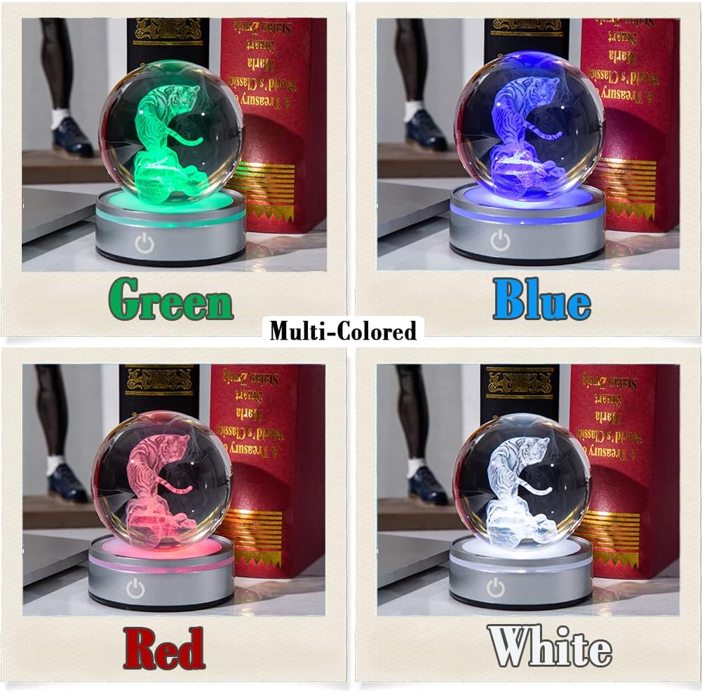 IFOLAINA Tiger Gifts 3D Crystal Ball White Tiger Figurine Lamps Decorations Statue Present