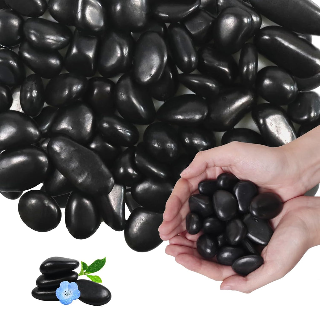 10Ib Black River Rock- Decorative Pebbles for Plants - River Rocks for Outdoor Landscaping- 0.3"-0.8" inch High Polished Stones for Aquarium, Terrarium,Vases, Home Decor
