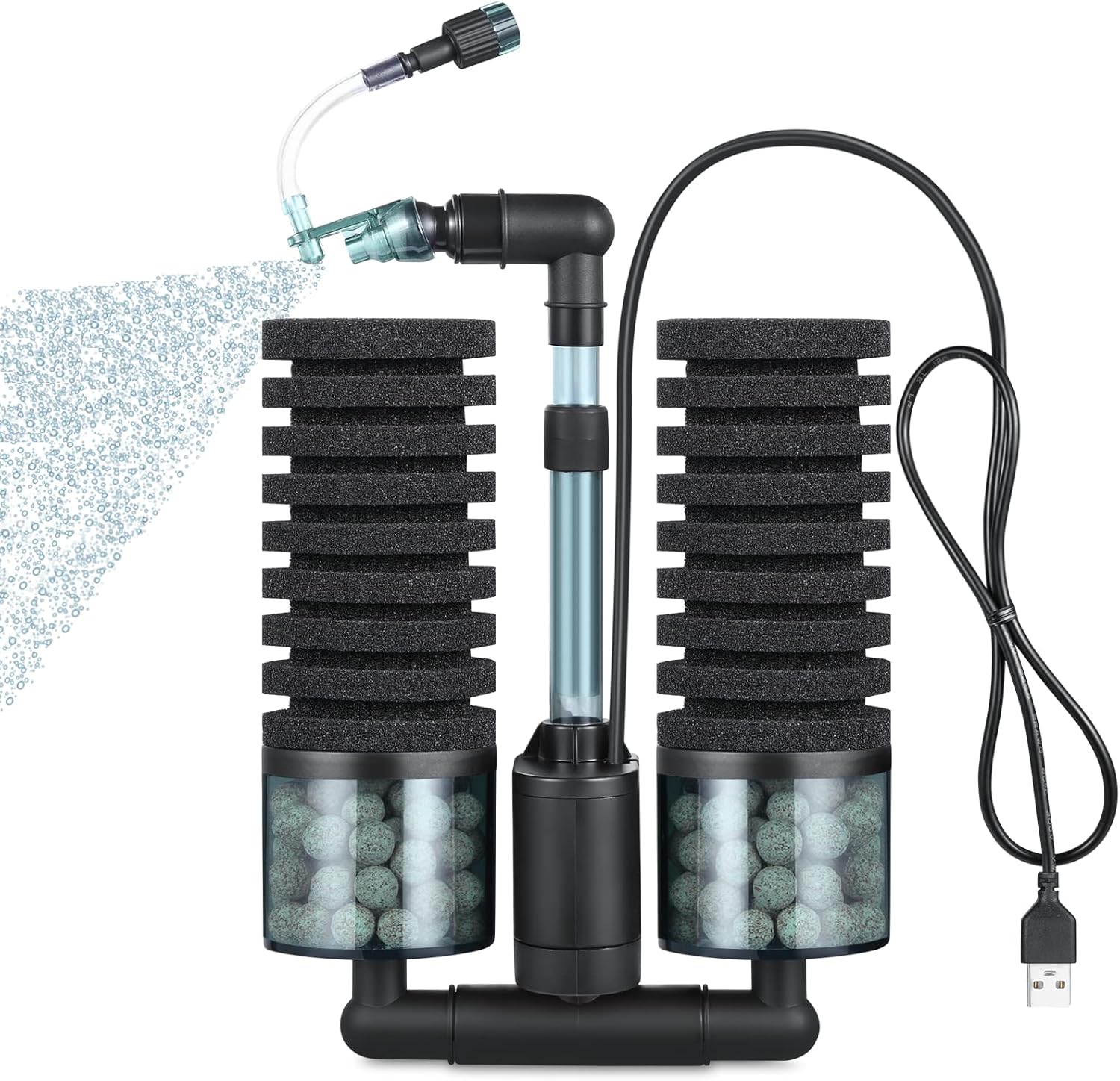 Aquarium Sponge Filter Bubbler with Ultra Quiet Water Pump and Ceramic Balls for Fish Shrimp Breeding Tank (Filter M(15-50 Gallon))