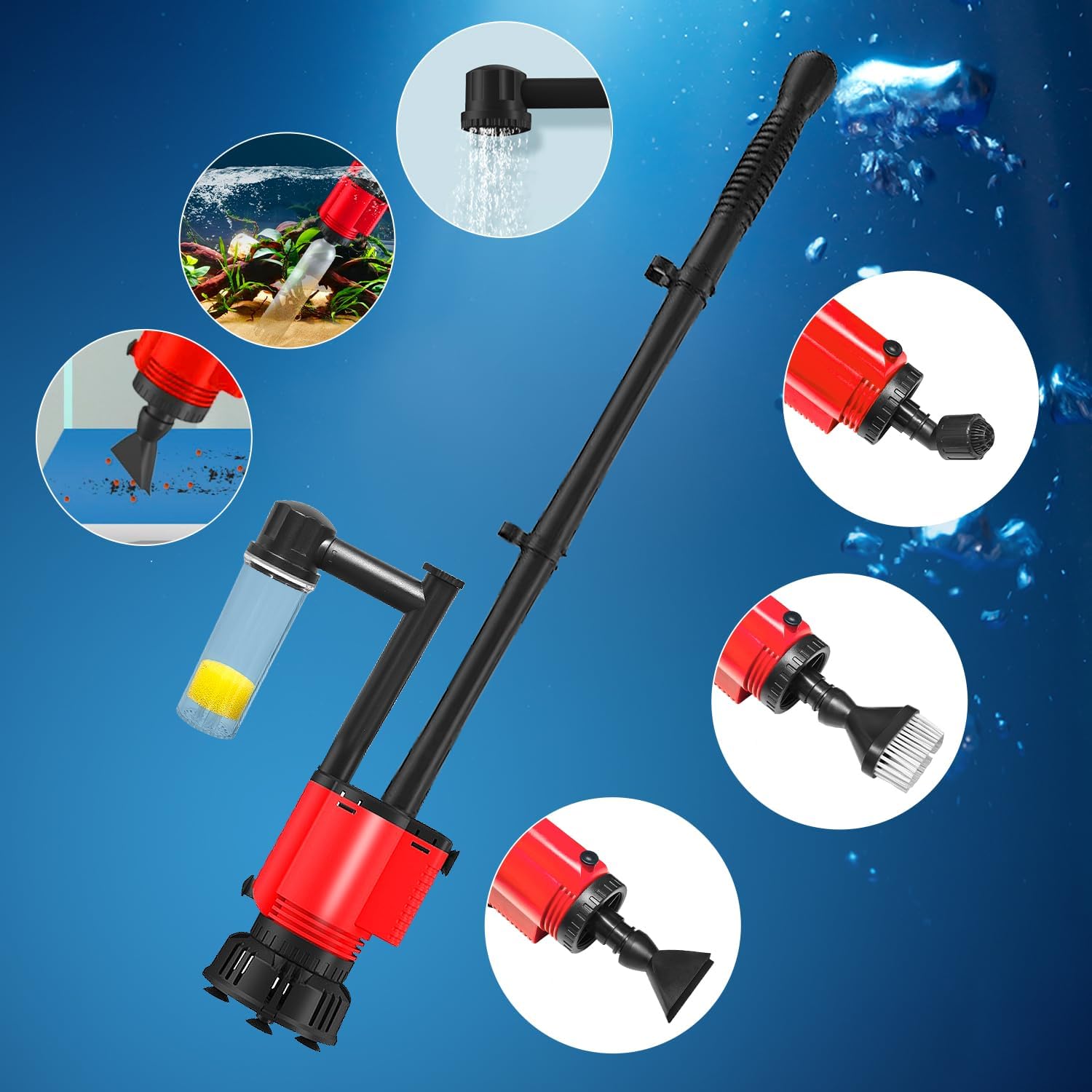 Electric Aquarium Gravel Cleaner Vacuum, Removable Water Changer, Automatic Changer with Multi-Function Nozzles, Strong Suction for Fish Tank Sand Cleaning, Water Changing and Waste Removal
