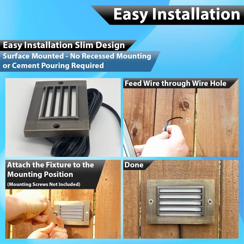LED Step Light - Solid Brass Stairway Lighting, Outdoor Deck, Low Voltage Landscape With 2W Integrated LED Bulb - Antique Bronze, 4.5' Wide, Flush Mount