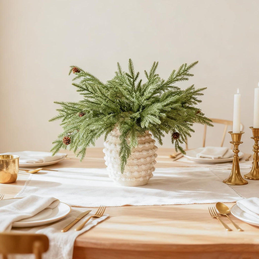 DN DECONATION Artificial Christmas Norfolk Pine Stems, Faux Pine Branches with Cones 22.4" 6PCS - Real Touch PE Greenery Fake Pine Needles for Vase Arrangements, Winter, Indoor Outdoor Home Decor
