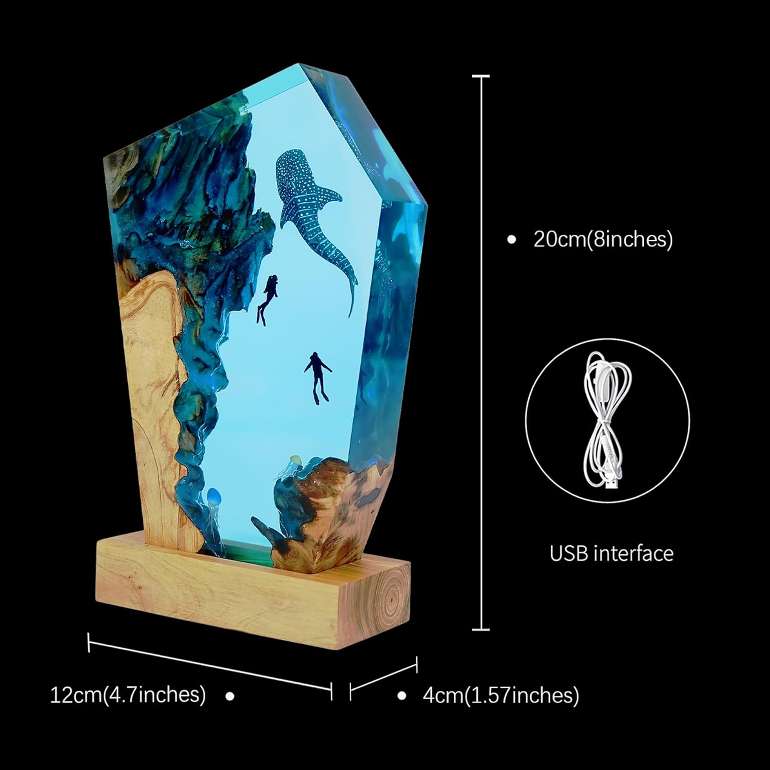 Epoxy Resin Lamp, Ocean Night Light,Artistry Home Decor Bedside Nightlight, Unique Resin Lighting, Nightstand Decorations for Bedroom, Suitable for Holidays（Whale Shark）