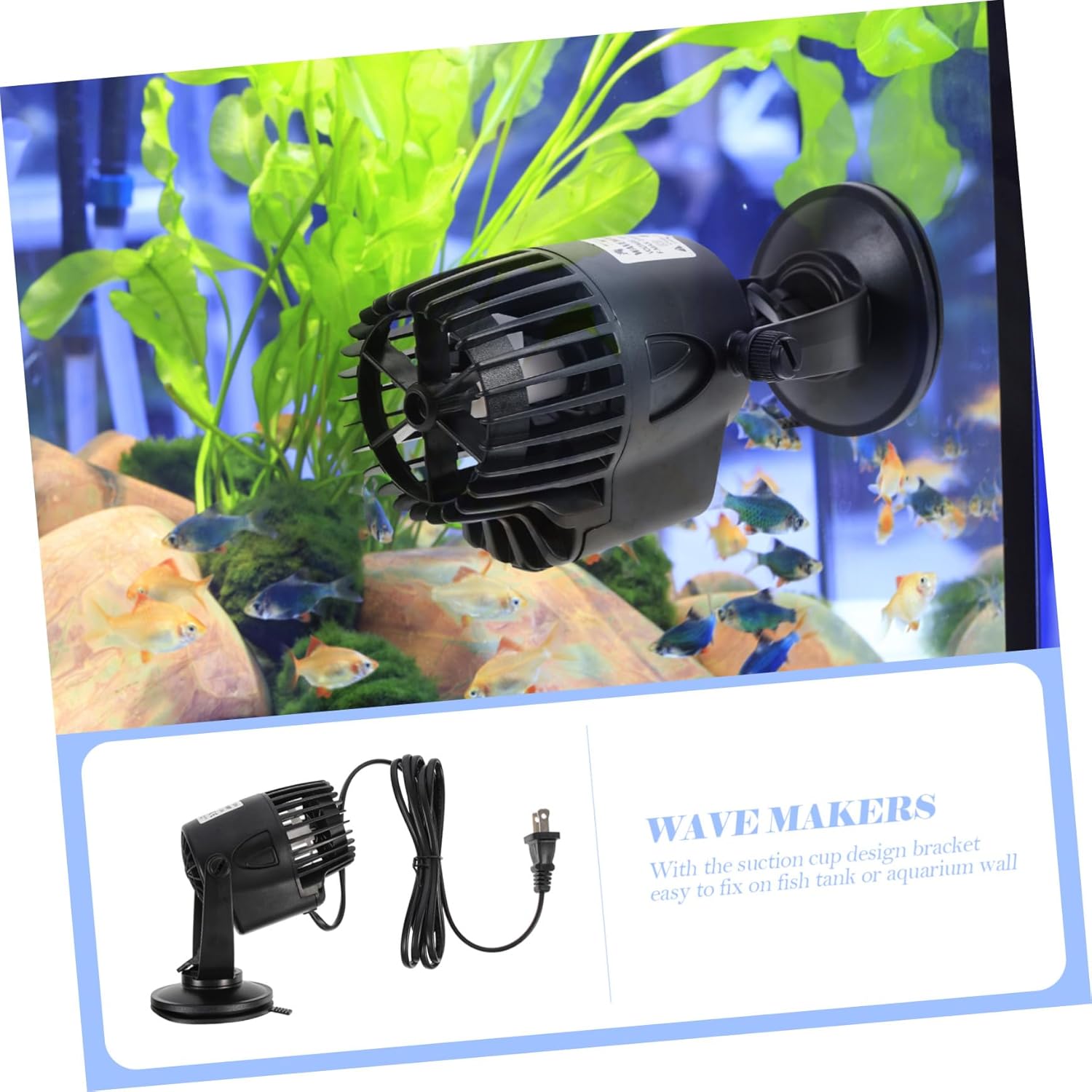 Wave Maker Pump for Fish Tank Aquarium Water Circulation with Multi-angle Rotation Strong Propeller Flow and Suction Cup Base for Freshwater Saltwater Tanks US Plug