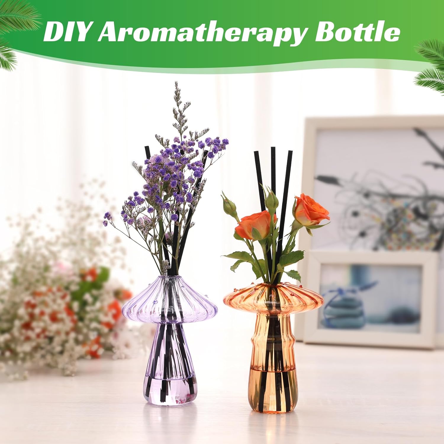 Mushroom Glass Vases for Indoor Plants, Set of 6 Colored Plant Propagation Stations, Mini Terrarium for Plants,Unique Small Hydroponic Pots for Flowers, Cute Decor Vase Gifts for Women