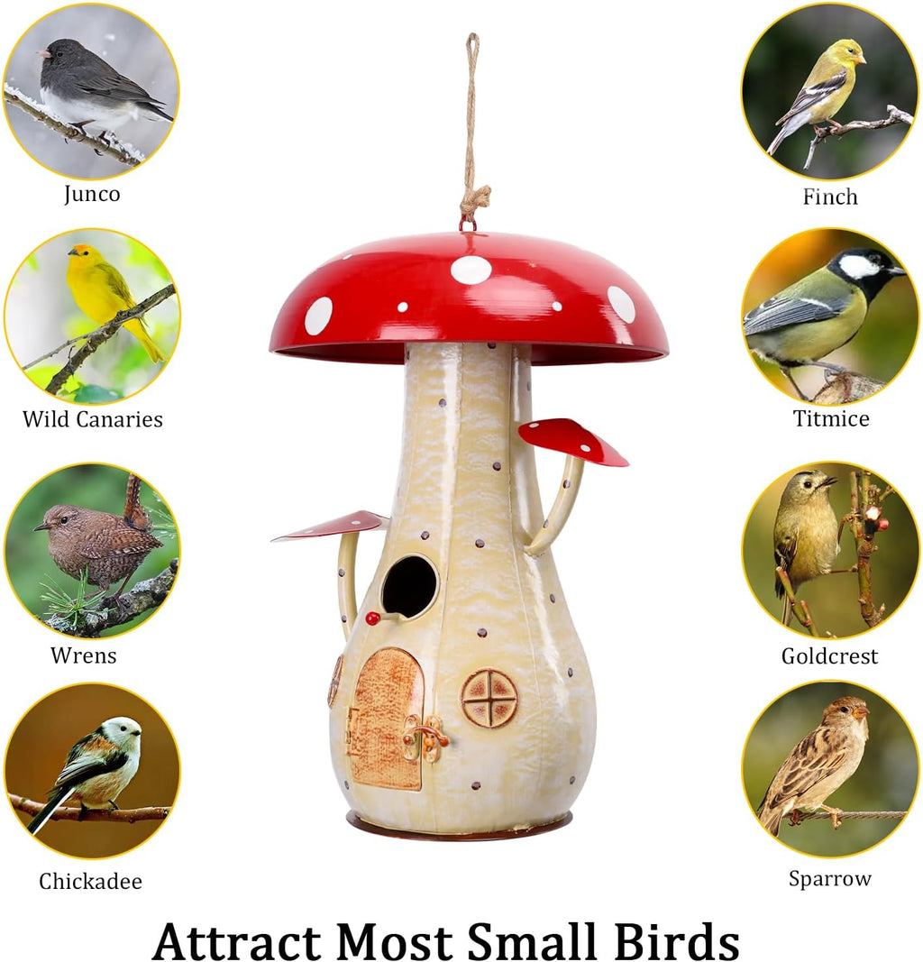 Yinns Metal Mushroom Bird House, Wild Bird House Outdoor, Decorative Birdhouse for Home Garden Decor, 13.8 Inch Big Bird Houses