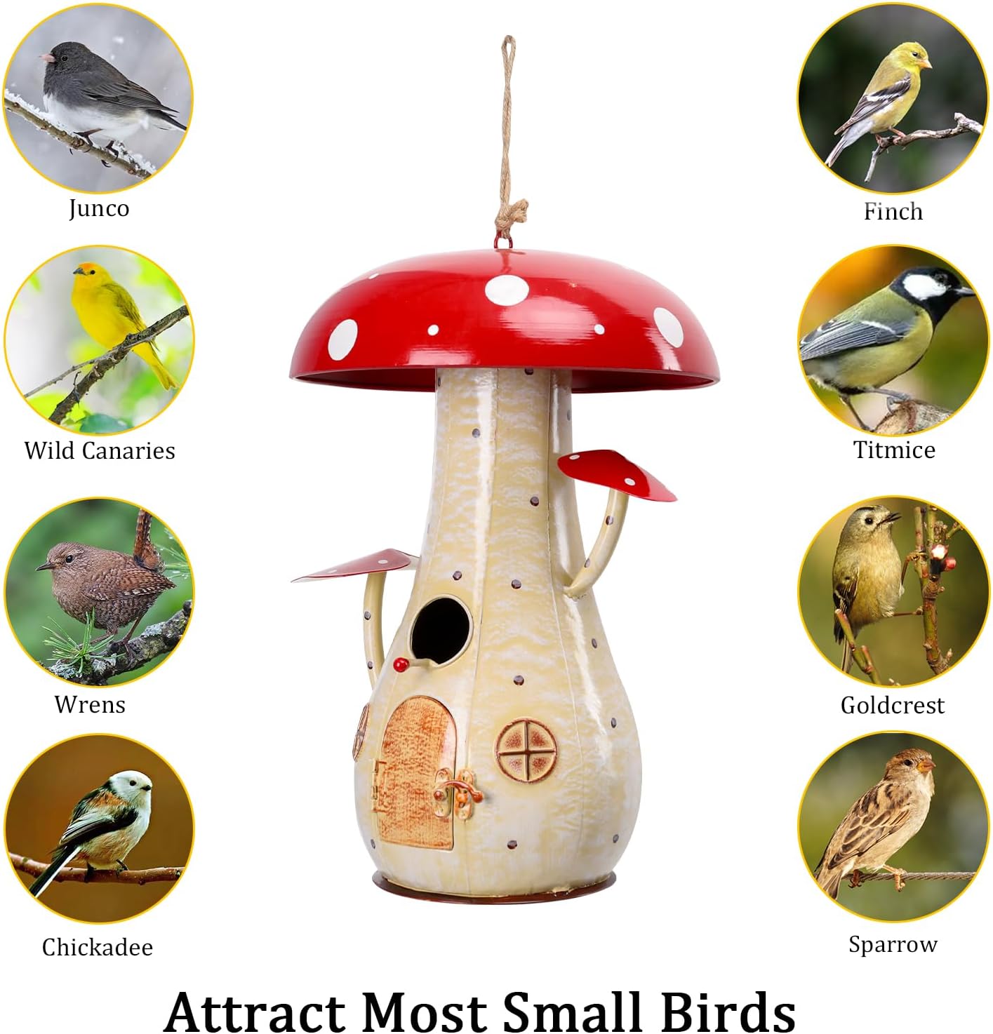 Yinns Metal Mushroom Bird House, Wild Bird House Outdoor, Decorative Birdhouse for Home Garden Decor, 13.8 Inch Big Bird Houses