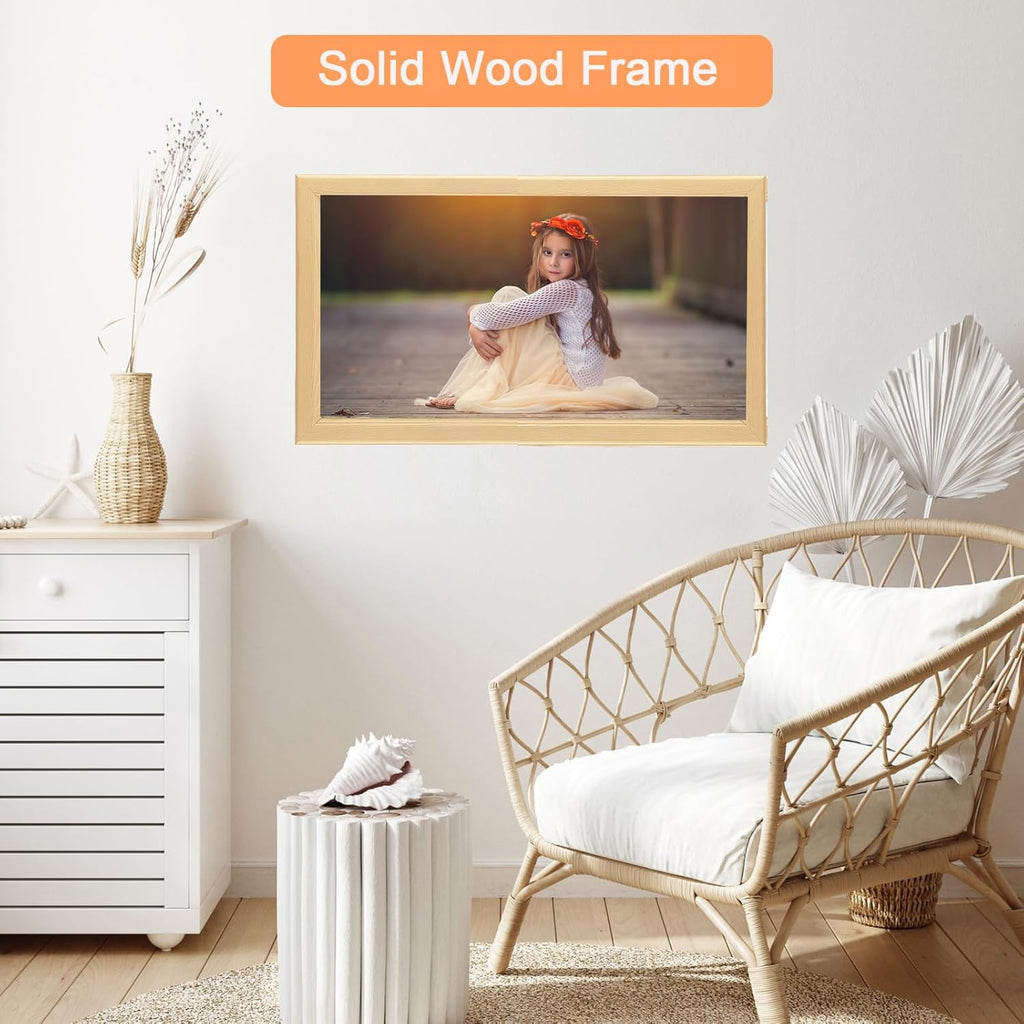 11x22 Wood Frame, Rustic Natural Wooden 22x11in Poster Picture Frame, Modern Beige Woodgrain 11 x 22inch Gallery Wall Photo Frame with HD Plexiglass, Horizontal Vertical Wall Mounting Display 1pcs