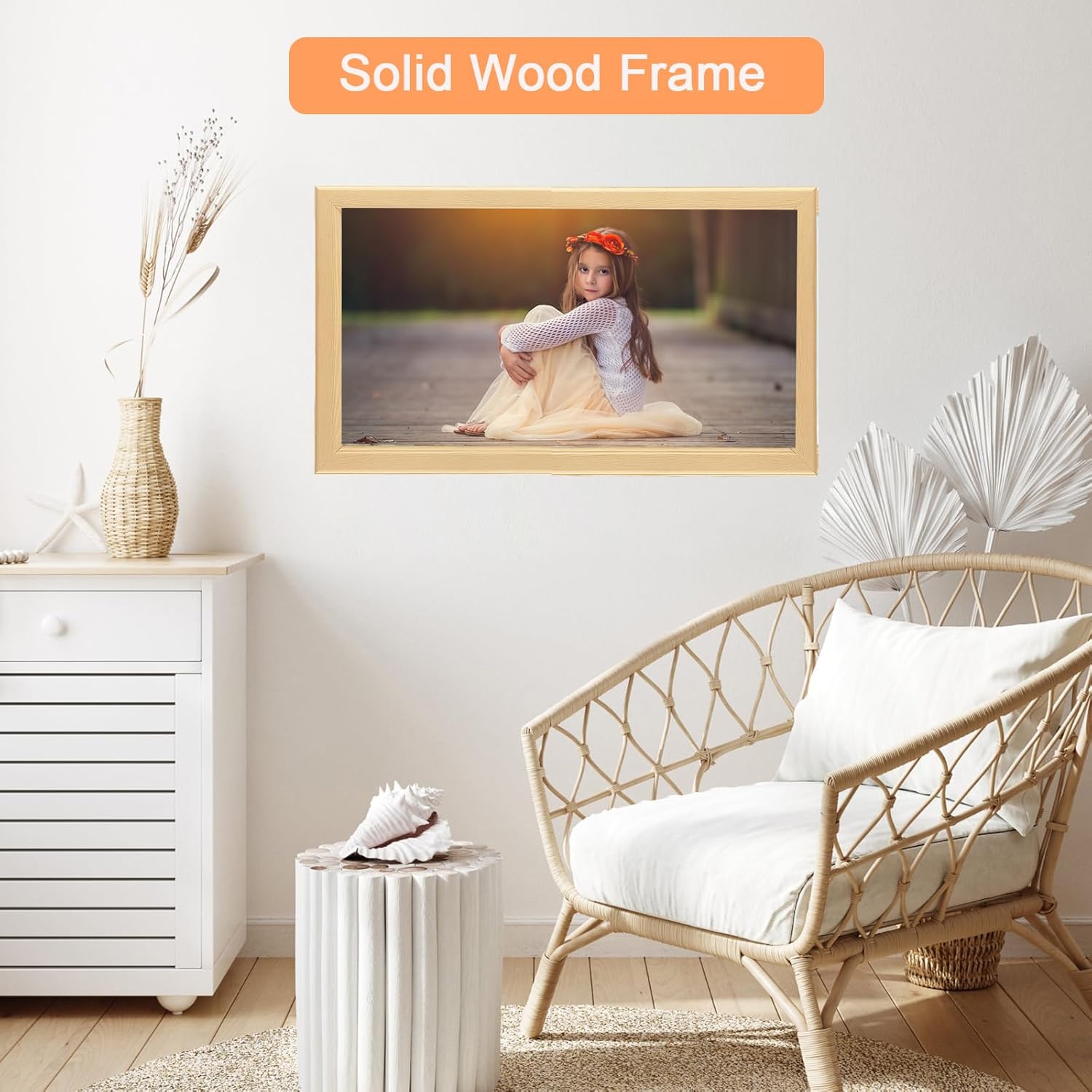 13x39 Wood Frame, Rustic Natural Wooden 39x13in Poster Picture Frame, Modern Beige Woodgrain 13 x 39inch Gallery Wall Photo Frame with HD Plexiglass, Horizontal Vertical Wall Mounting Display 1pcs