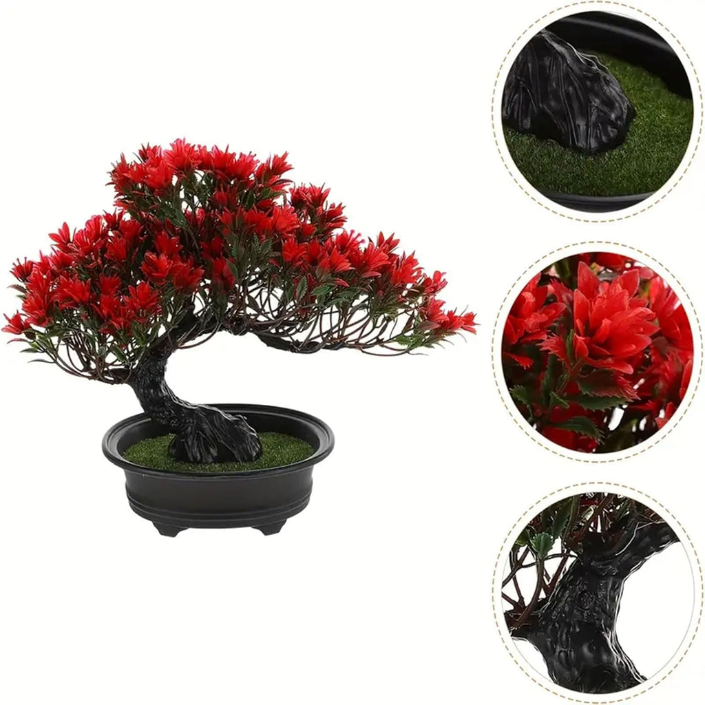 Artificial Plants Greenery Bonsai, Room Decor Fake Bonsai Tree for Home Decor Indoor Bookshelf Office Desk Bathroom Farmhouse Decor (Red)