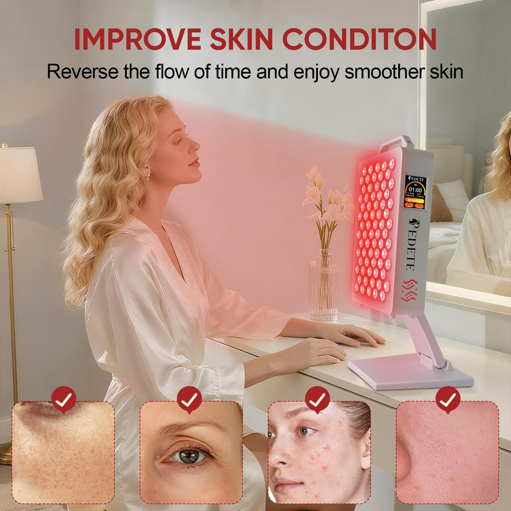 Red Light Therapy for Face and Body, 630nm 660nm 810nm 850nm and 940nm 5 Wavelengths Near Infrared Light Therapy Panel, 70 Dual Chip Beads Red Light Therapy Device for Skin Care, Sleep, Pain Relief.