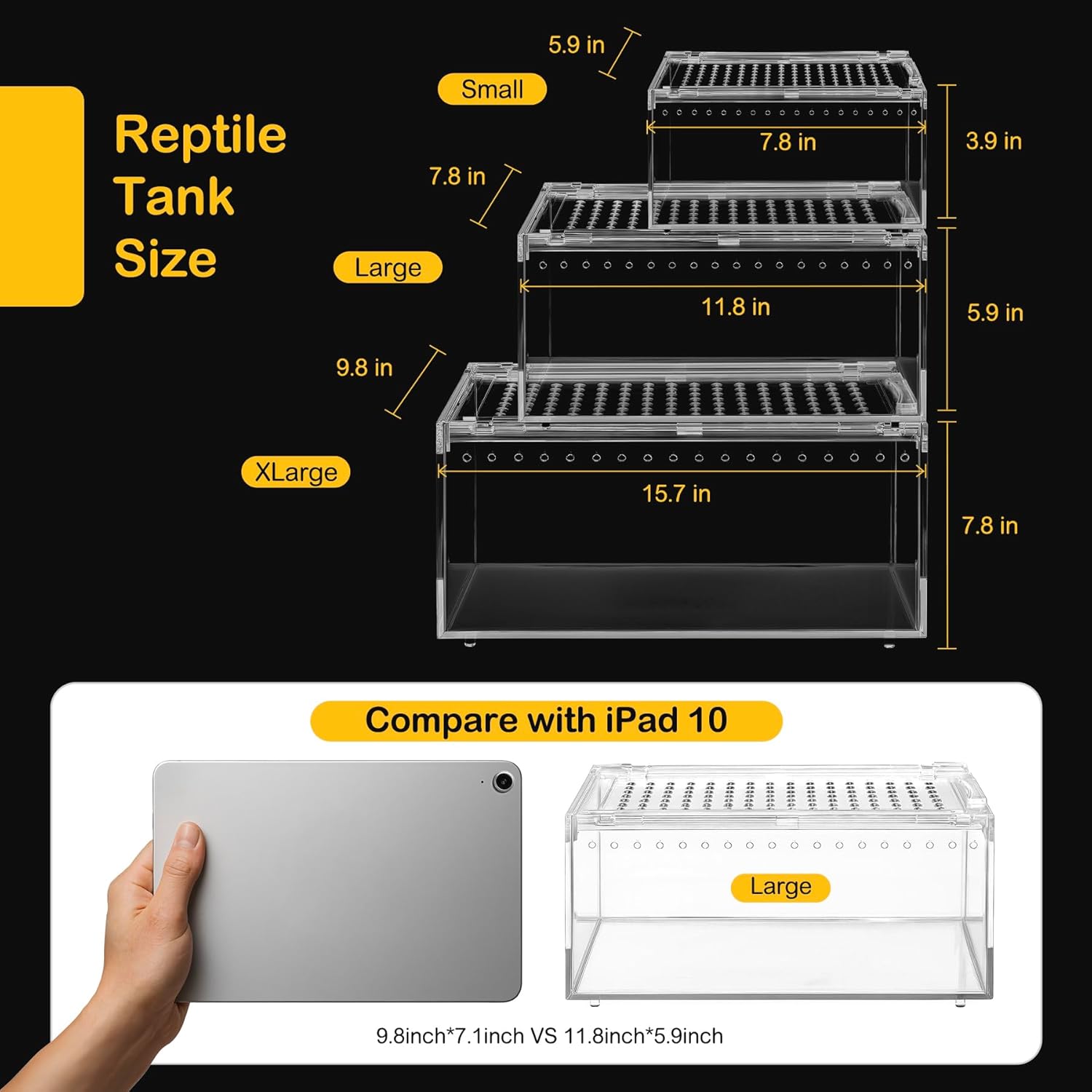 Reptile PC Terrarium,Tarantula Enclosure,Spider Tank Starter Kit,Leopard Gecko Container,Hermit Crab Habitat,Lizard Enclosure,Insect Housing,Jumping Spider Cage,Bearded Dragon Vivarium XL