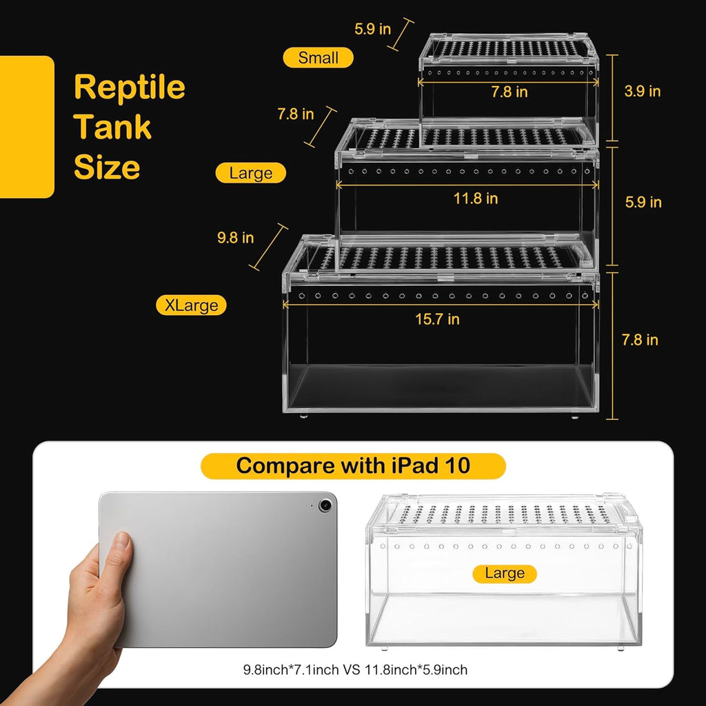 Reptile PC Terrarium,Tarantula Enclosure,Spider Tank Starter Kit,Leopard Gecko Container,Hermit Crab Habitat,Lizard Enclosure,Insect Housing,Jumping Spider Cage,Small Bearded Dragon Vivarium L
