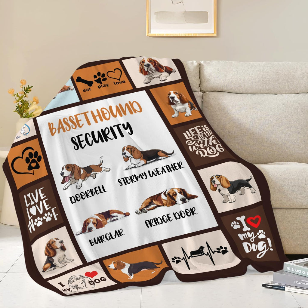 Basset Hound Blanket Basset Hound Dog Throw Blanket Gifts for Girls Women Kids Boys Adults Men Super Soft Cozy Plush Fluffy Fuzzy Fleece Blanket Home Decor 40''X50''