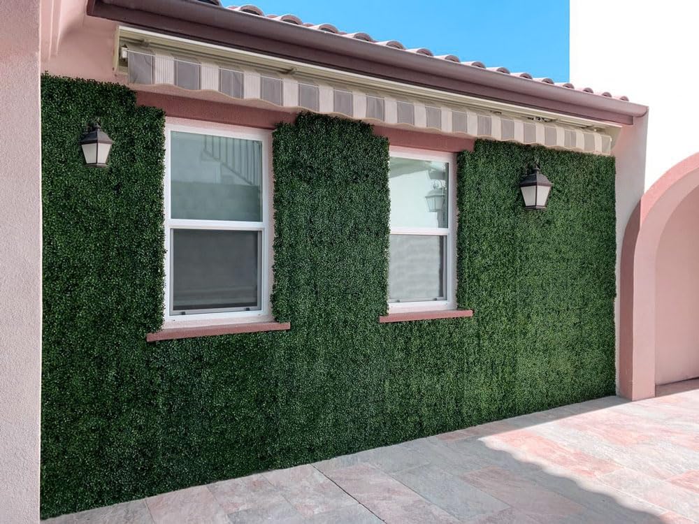 Artificial Boxwood Hedge Wall Panel, Green, UV Protected Privacy Screen, Faux Plant Garden Decor for Indoor Outdoor