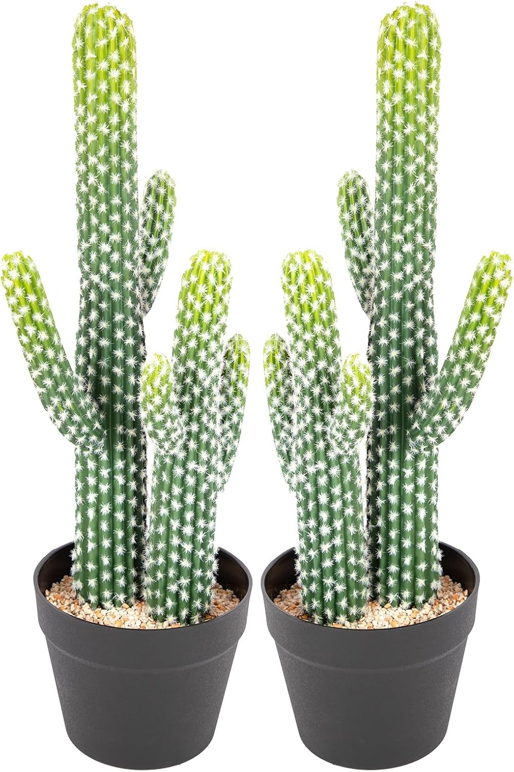 bellacat 23in UV Resistant Fake Cactus, Realistic Faux Cactus Plants Indoor with Black Pot, Artificial Cacti for Table Living Room Porch Office Indoor & Outdoor Decor, 2 Pack