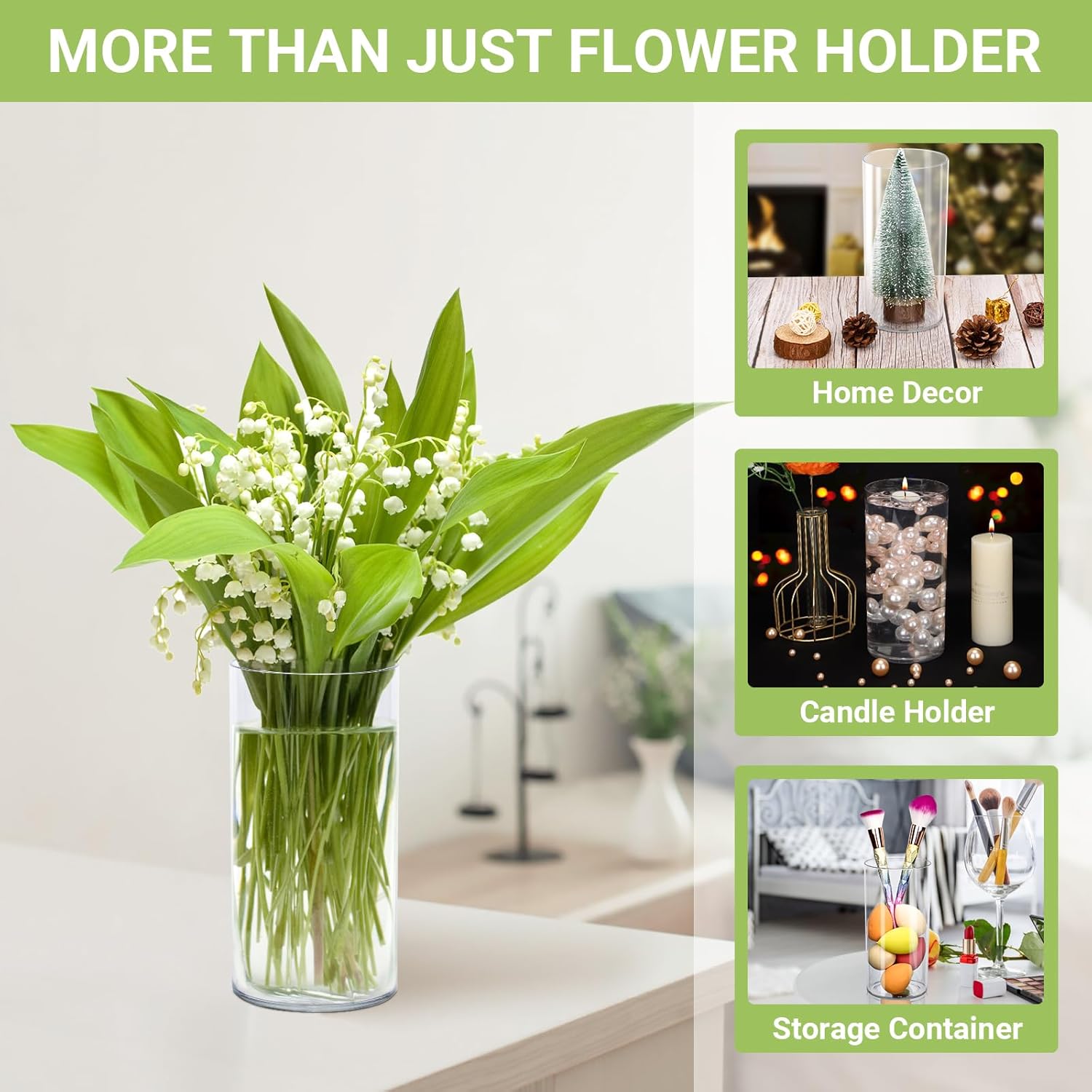 SUREAM Vases for Centerpieces, 7.8 Inch Tall Flower Vase, Plastic Vases for Flowers, Clear Cylinder Wide Vase for Wedding Centerpieces, Home Decorations, Office Organization, Candle Holders