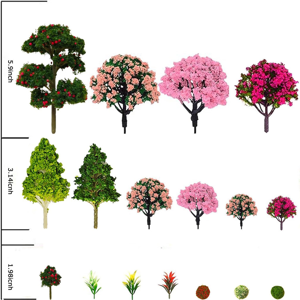 Mixed Model Trees, Model Train Scenery, 37Pcs, Miniature Trees with Moss for Building Model, Natural Green Landscape, Railroad Scenery