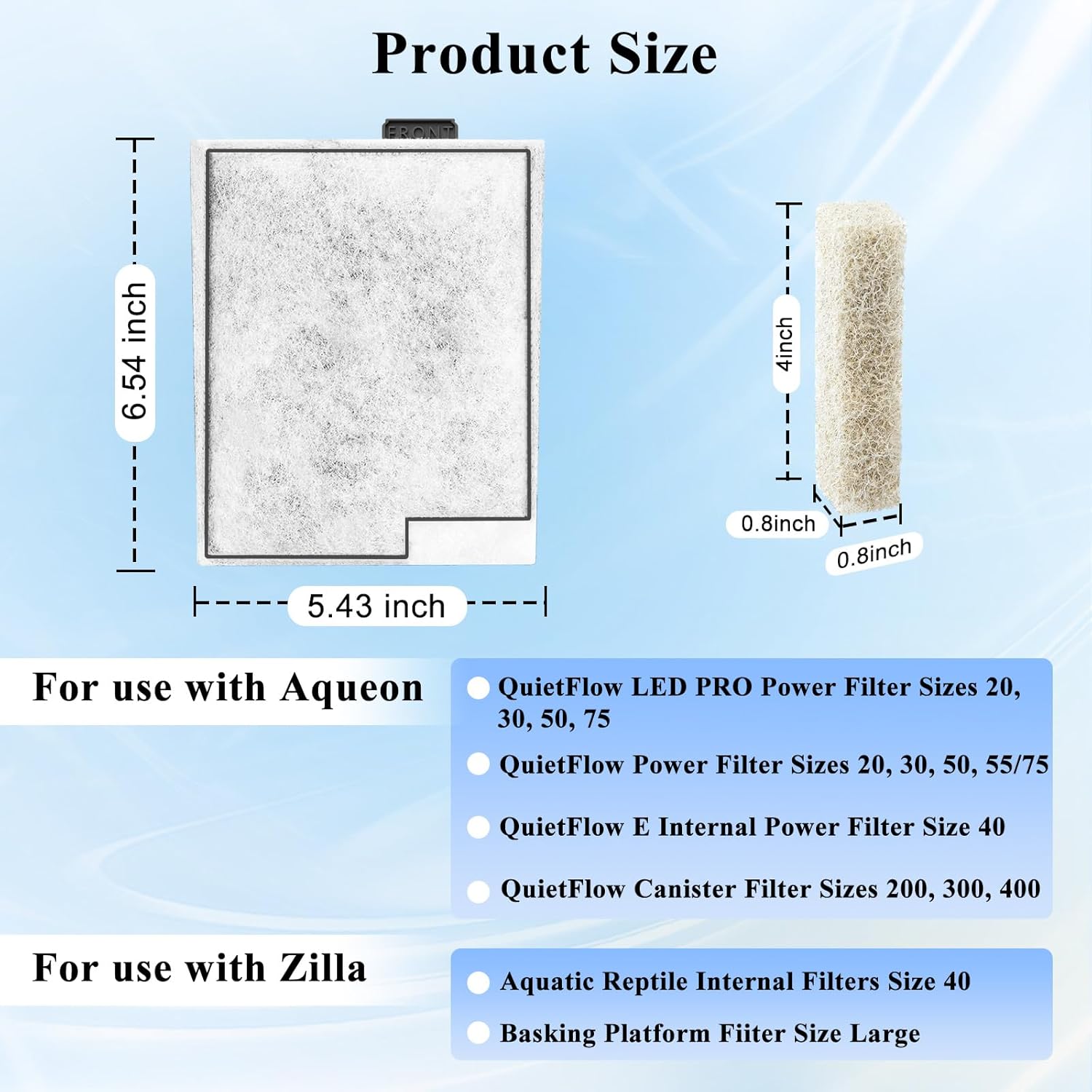 8 Pack Large Filter Cartridges Compatible with Aqueon QuietFlow Power Filter Size 20,30,50,75/E Internal Power Filter Size 40 and Canister Filter Size 200/300/400 (8+6 Pcs Ammonia Reducer Filter Pads)