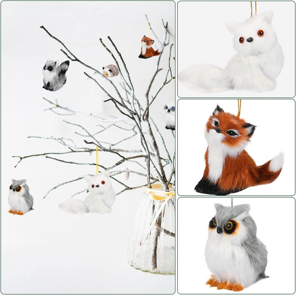 Skylety 10 Pieces Forest Animals Ornaments Woodland Animal Faux Fur Plush Hanging Ornaments Family Educational Playset for Fall, Christmas, Winter Birthday Party Supplies(Animals)