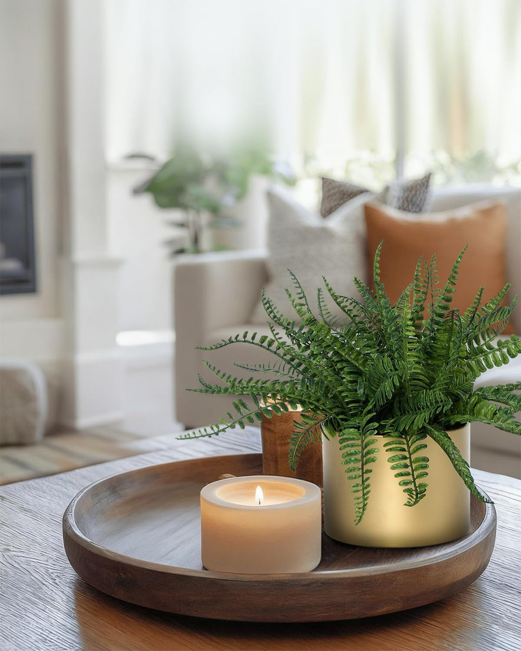 13.5" Small Fake Plant Fern Potted Artificial Plants Fake Fern for Shelf Home Bathroom Office Decor(Gold Mental Pot)