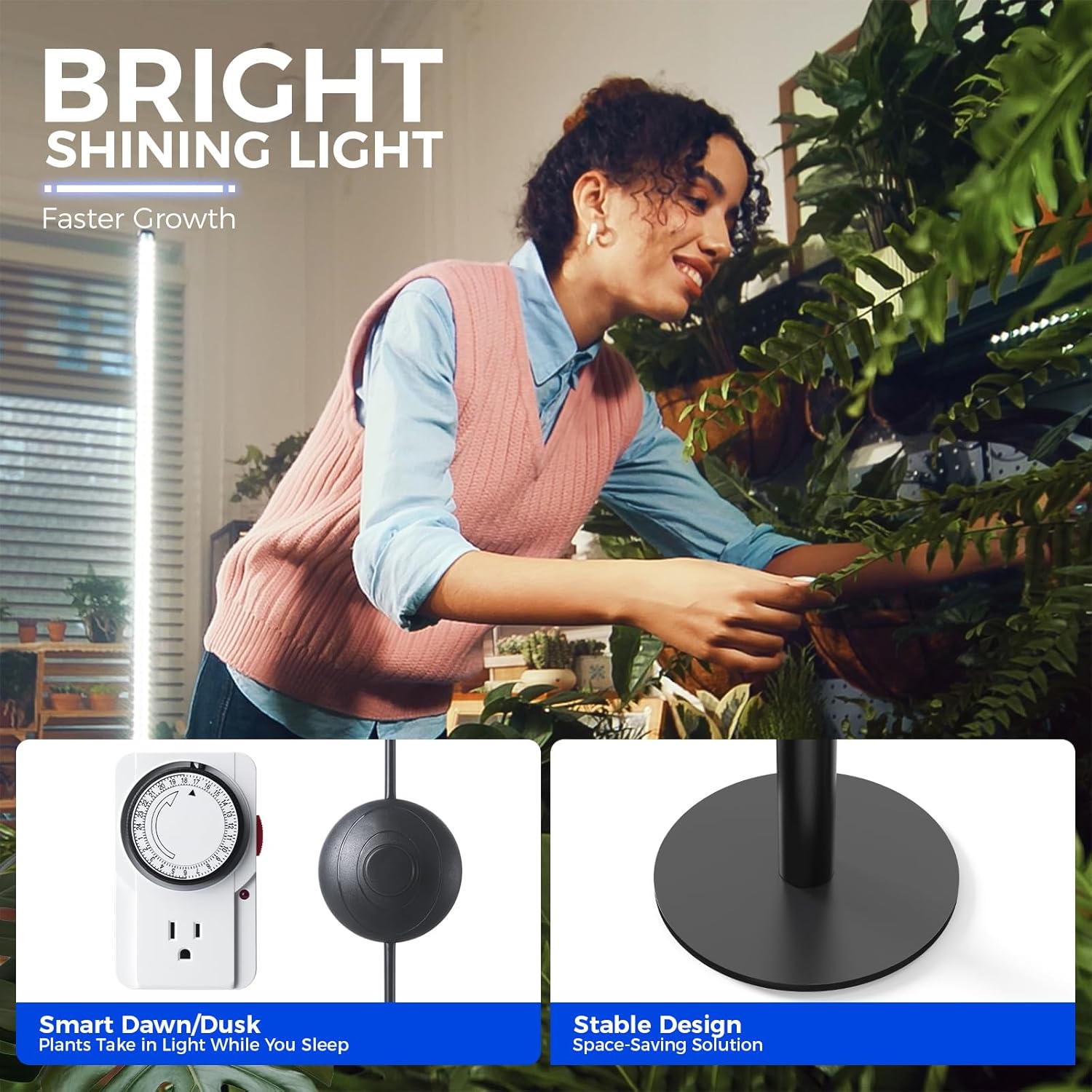 Barrina T10 Pro Standing Grow Light with Timer, 42W, 5000K, Full Spectrum Vertical Tall Grow Lights for Indoor Plants, Wide Coverage, 4FT to 5.6FT Height with Foot Switch, for Flower and Tall Plants