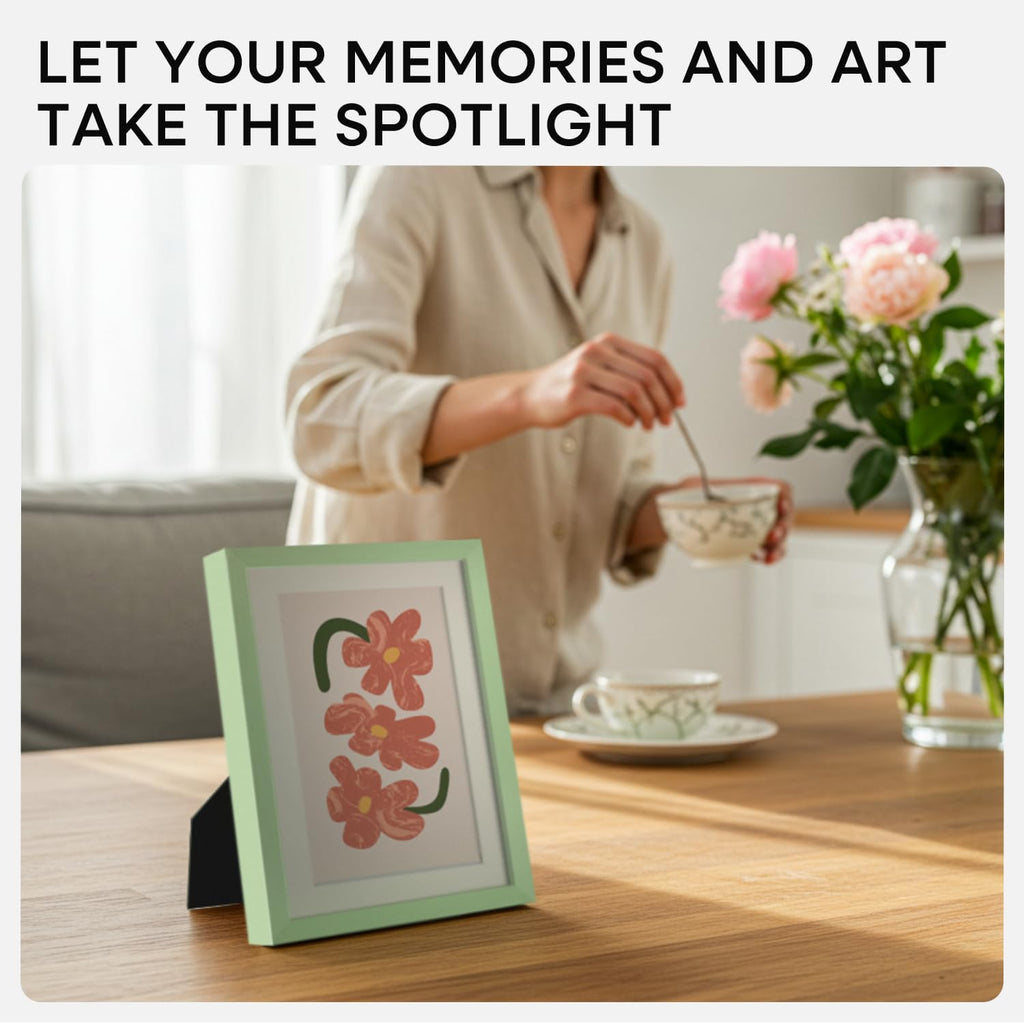 Homeforia Sage Green 4x6 Picture Frame, High End Metal 4 x 6 Frames with Mat 3 x 5 for Print, 4by6 Desk Frame Matted to 3x5 in Photo, 4 by 6 Wall or Tabletop Frames, Tempered Glass, Wall Kit, Set of 2