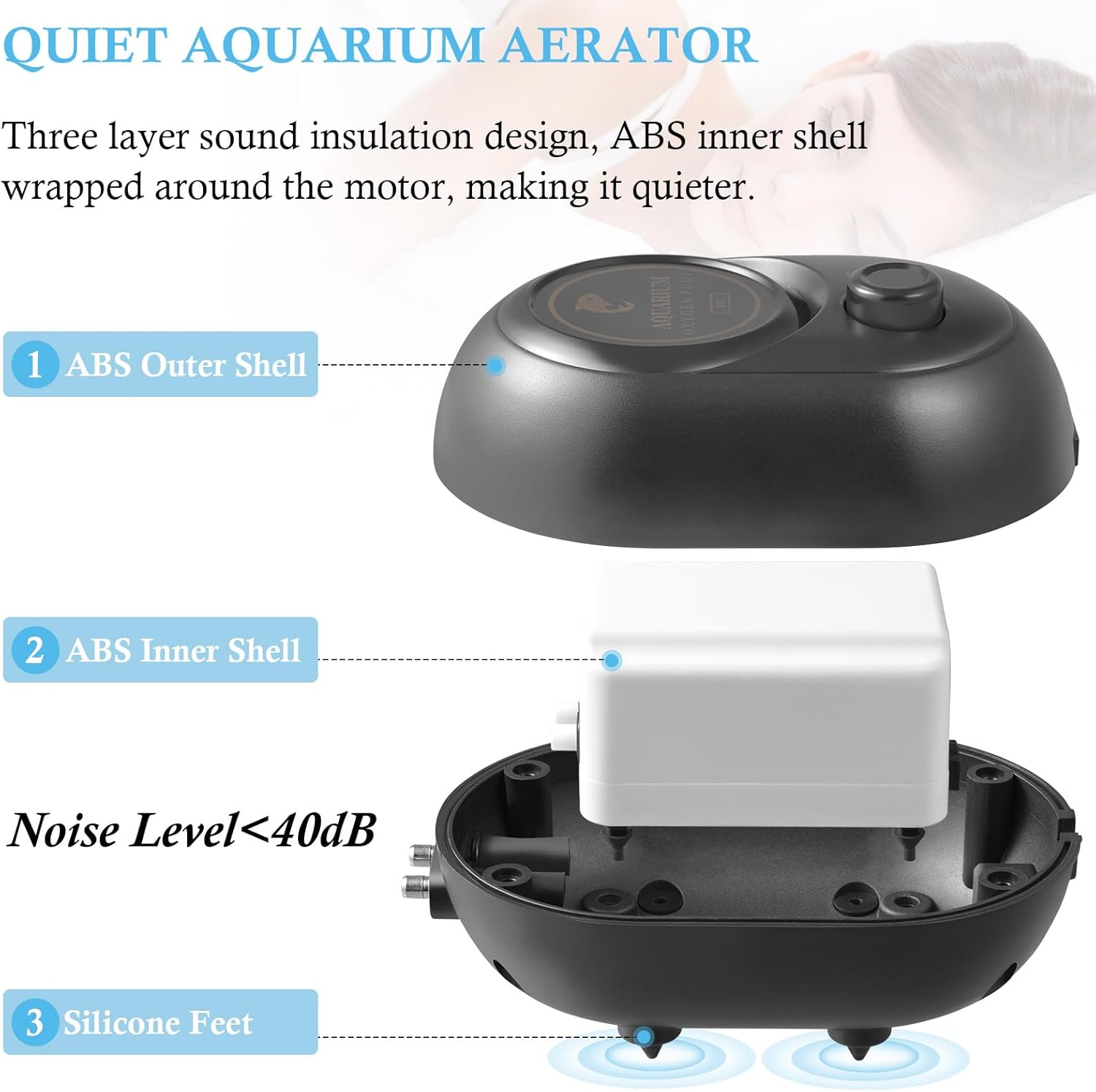 FEDOUR 2.5W 4W 6W Aquarium Air Pump, Powerful Adjustable Fish Tank Oxygen Pump for up to 300Gallon Fish and Turtle Tank, Quiet Aquarium Air Bubbler (4W for up to 150gallon)