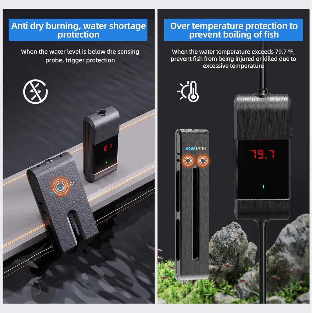 Aquarium Heater,200W Fish Tank Heater,Suitable for 50-60 Gallon Fish Tank,Dual-chip Intelligent Temperature Control,Has a Variety of Intelligent Security Protection Functions