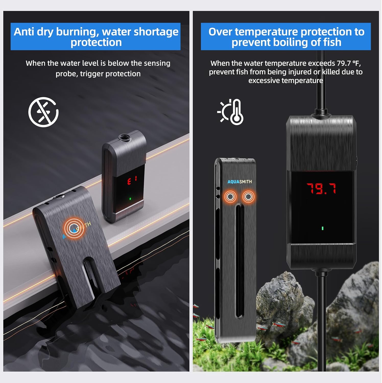 Aquarium Heater,100W Fish Tank Heater,Suitable for 40-50 Gallon Fish Tank,Dual-chip Intelligent Temperature Control,Has a Variety of Intelligent Security Protection Functions