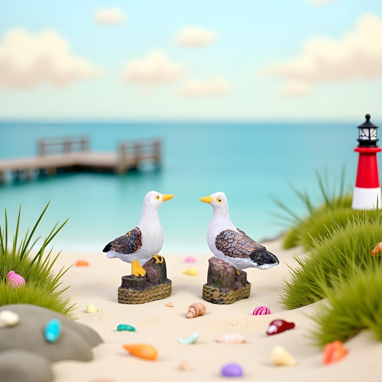 2 Pcs Miniature Seagull Stand Stump Fairy Garden Accessories, Sea Bird Mini Figurine for Fairy Garden Decor, Micro Landscape Decoration, Terrarium Decoration, Desk Decor, Plant House