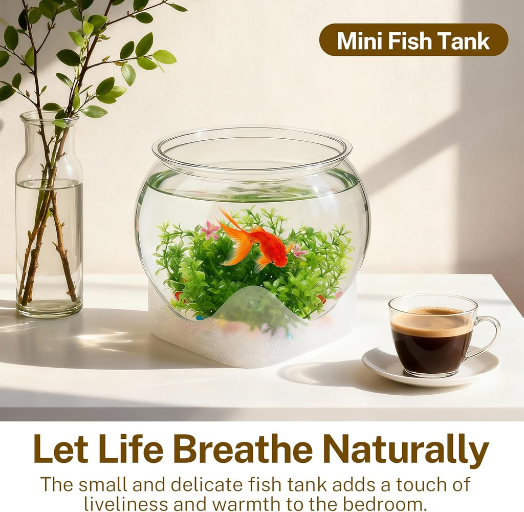 Plastic Fish Bowl Beta Fish Aquariums Scratch-Resistant and Shatterproof Mini Desktop Hydroponic Goldfish Tank (0.92Gallon/ 3.5L)